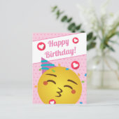 Niedlich Pink Polka Dot Kiss Emoji Happy Birthday Postkarte (Stehend Vorderseite)