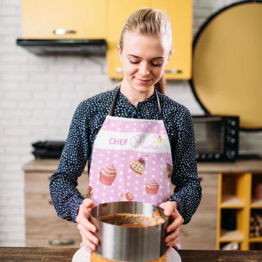 Niedlich Pink Polka Dot Personalisierter Koch Cupc Schürze