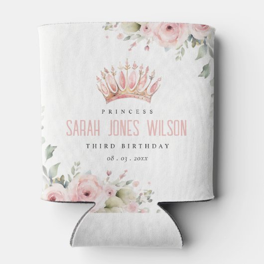 Niedlich Pink Princess Crown Tiara Floral Geburtst Dosenkühler (Rückseite)