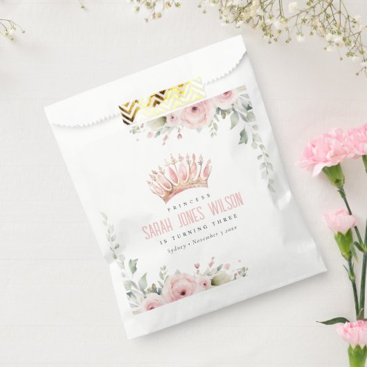 Niedlich Pink Princess Crown Tiara Floral Geburtst Geschenktütchen (Versiegelt)