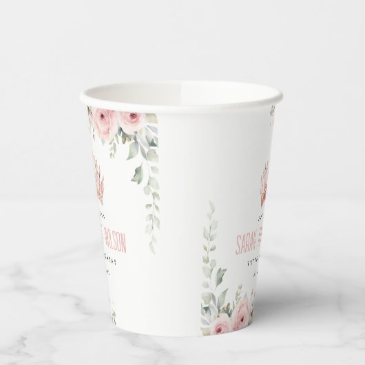 Niedlich Pink Princess Crown Tiara Floral Geburtst Pappbecher (Links)