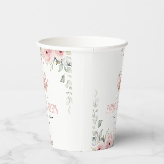 Niedlich Pink Princess Crown Tiara Floral Geburtst Pappbecher (Rechts)