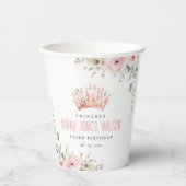 Niedlich Pink Princess Crown Tiara Floral Geburtst Pappbecher (Vorderseite)