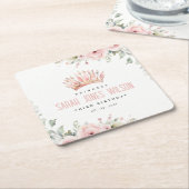 Niedlich Pink Princess Crown Tiara Floral Geburtst Rechteckiger Pappuntersetzer (angewinkelt)