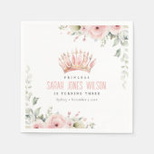 Niedlich Pink Princess Crown Tiara Floral Geburtst Serviette (Vorderseite)