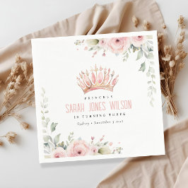 Niedlich Pink Princess Crown Tiara Floral Geburtst Serviette