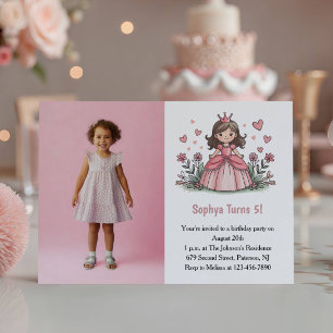 Niedlich Pink Princess Foto Kindergeburtstag Party Einladung