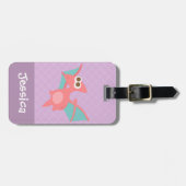 Niedlich Pink Pterodactyldinosaurier Mädchen Lila Gepäckanhänger (Vorderseite horizontal)