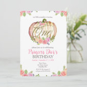 Niedlich Pink Pumpkin Blume Wasserfarbe 1. Geburts Einladung (Stehend Vorderseite)