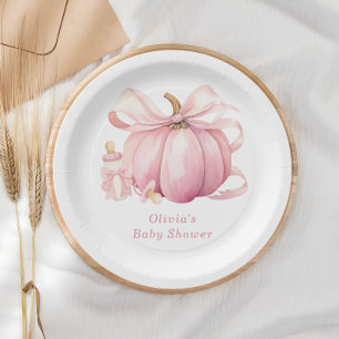 Niedlich Pink Pumpkin Bow Baby Dusche Pappteller