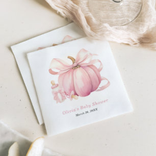 Niedlich Pink Pumpkin Bow Girl Baby Dusche Napkins Serviette