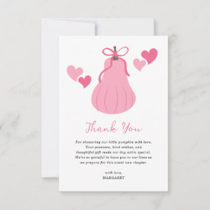 Niedlich Pink Pumpkin Bow Script Girl Baby Dusche Dankeskarte