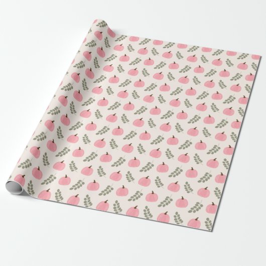 Niedlich Pink Pumpkin Eucalyptus Fall Pattern Geschenkpapier (Ungerollt)