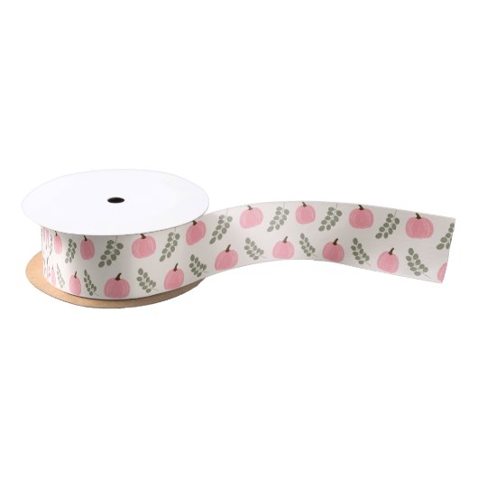 Niedlich Pink Pumpkin Eucalyptus Fall Pattern Satinband (Spule)