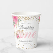 Niedlich Pink Pumpkin Floral 1. Geburtstag Pappbecher (Vorderseite)