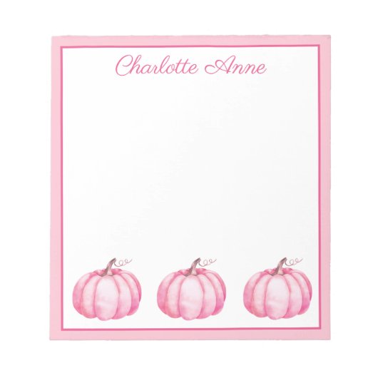Niedlich Pink Pumpkins Personalisiert Notizblock (Vorderseite)