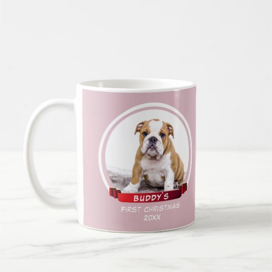 Niedlich Pink Puppy 1. Weihnachtshunde Foto Tasse (Links)