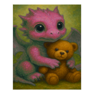 Niedlich Pink Puppy Mit Augen Baby Dragon mit Tedd Poster