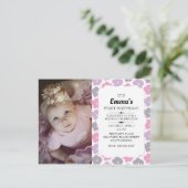 Niedlich Pink Purple Blumen Kleines Mädchen 1. Geb Postkarte (Stehend Vorderseite)