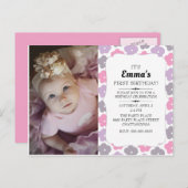 Niedlich Pink Purple Blumen Kleines Mädchen 1. Geb Postkarte (Vorne/Hinten)