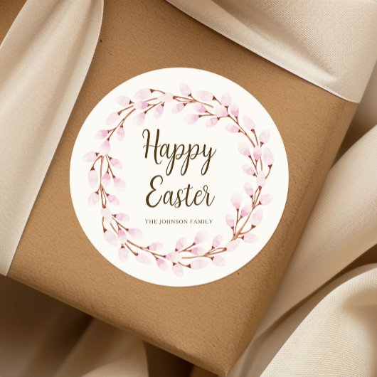 Niedlich Pink Pussy Willow Happy Oaster Runder Aufkleber