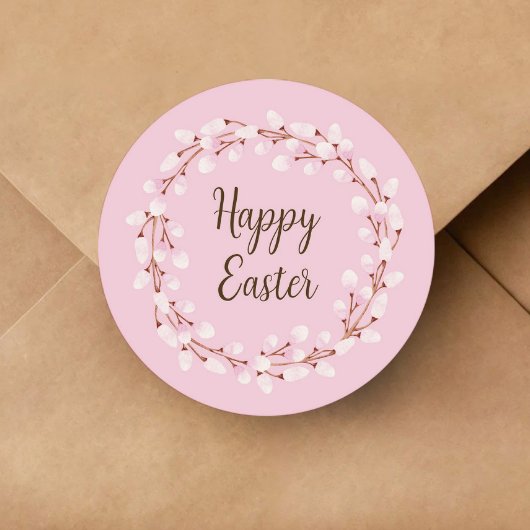 Niedlich Pink Pussy Willow Happy Oaster Runder Aufkleber