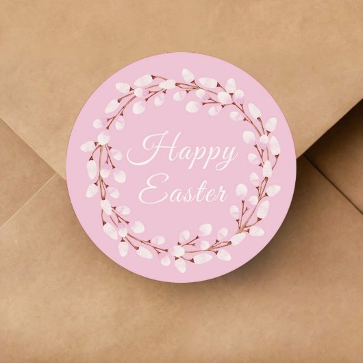 Niedlich Pink Pussy Willow Happy Oaster Runder Aufkleber