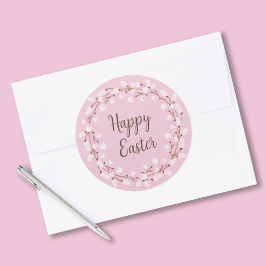 Niedlich Pink Pussy Willow Happy Oaster Runder Aufkleber