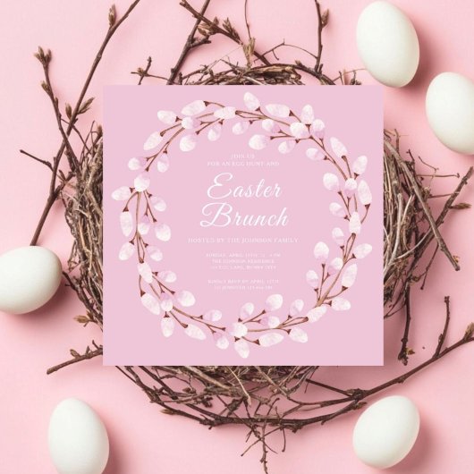 Niedlich Pink Pussy Willow Ostern Brunch Einladung