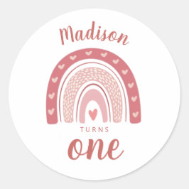 Niedlich Pink Rainbow Boho Runder Aufkleber
