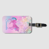 Niedlich Pink Rainbow Einhorn Glitzer Tropfen Mono Gepäckanhänger (Vorderseite (Horizontal))