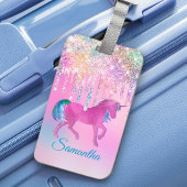 Niedlich Pink Rainbow Einhorn Glitzer Tropfen Mono Gepäckanhänger