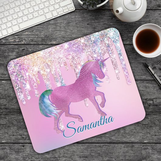 Niedlich Pink Rainbow Einhorn Glitzer Tropfen Mono Mousepad