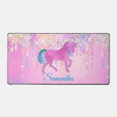 Niedlich Pink Rainbow Einhorn Glitzer Tropfen Mono Schreibtischunterlage (Vorderseite)