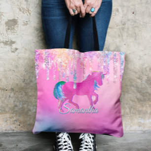 Niedlich Pink Rainbow Einhorn Glitzer Tropfen Mono Tasche