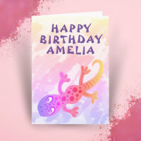 Niedlich Pink Rainbow Lizard Gecko Happy Birthday