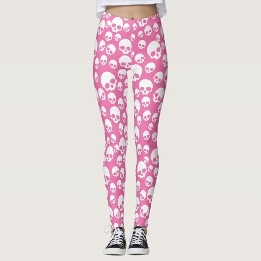 Niedlich Pink Random Skulls Muster Leggings (Vorderseite)