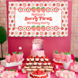 Niedlich Pink Red Berry Erster Geburtstag Banner