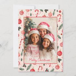 Niedlich Pink Red Foto Christmas Card Feiertagskarte