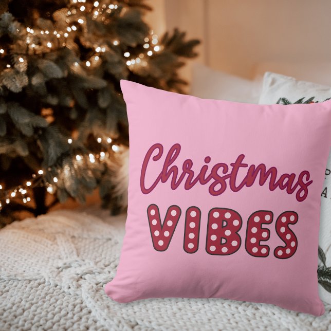 Niedlich Pink Retro Christmas Vibes Kissen (pink christmas vibes retro throw pillow)