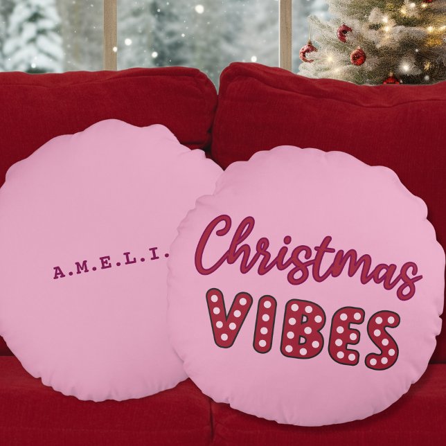 Niedlich Pink Retro Christmas Vibes Rundes Kissen (cute pink retro christmas vibes round pillow)