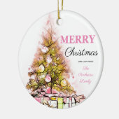 Niedlich Pink Retro Frohe Weihnachtsbaum Foto Keramik Ornament (Links)