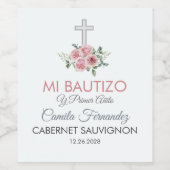 Niedlich Pink Roses Spanische Taufe und erster Geb Weinetikett (Einzelnes Label)