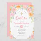 Niedlich Pink Roses Wasserfarbene Blumendelle Tauf Einladung (Vorne/Hinten)