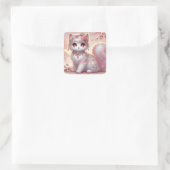 Niedlich Pink Sakura Cherry Blossom Princess Cat Quadratischer Aufkleber (Tasche)