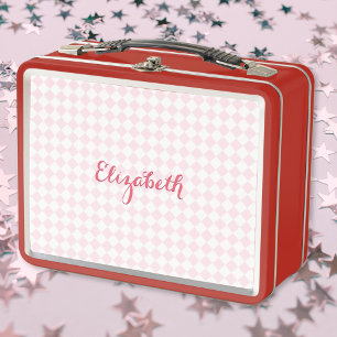 Niedlich Pink Scheckte Mit Monogramm Mädchen Kinde Metall Brotdose