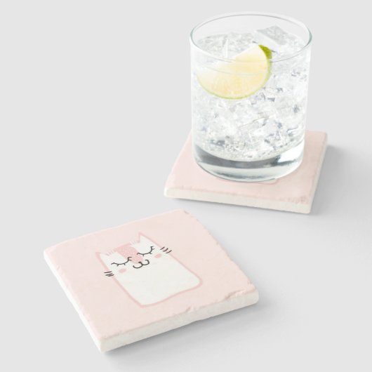 Niedlich Pink Schlafkitschkatze Steinuntersetzer (Seitenansicht)