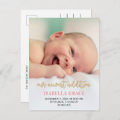 Niedlich Pink Script Foto Baby Ankündigung (Vorne/Hinten)