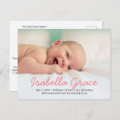 Niedlich Pink Script Foto Baby Ankündigung (Vorne/Hinten)