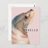 Niedlich Pink Sea Lion HELLO Postkarte (Vorne/Hinten)